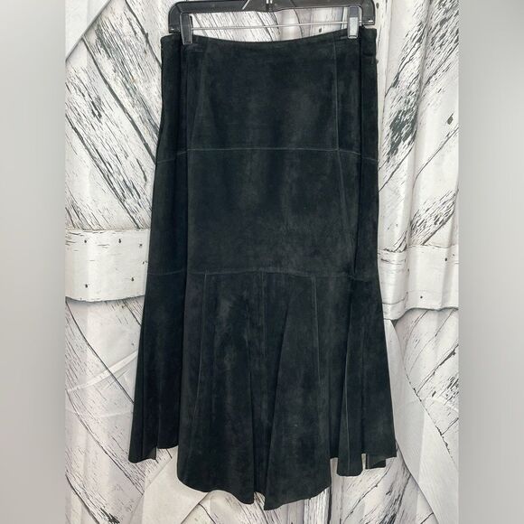 CAbi Black Suede Skirt High Low Trumpet Side Zip Partially Lined 8 - Picture 3 of 7